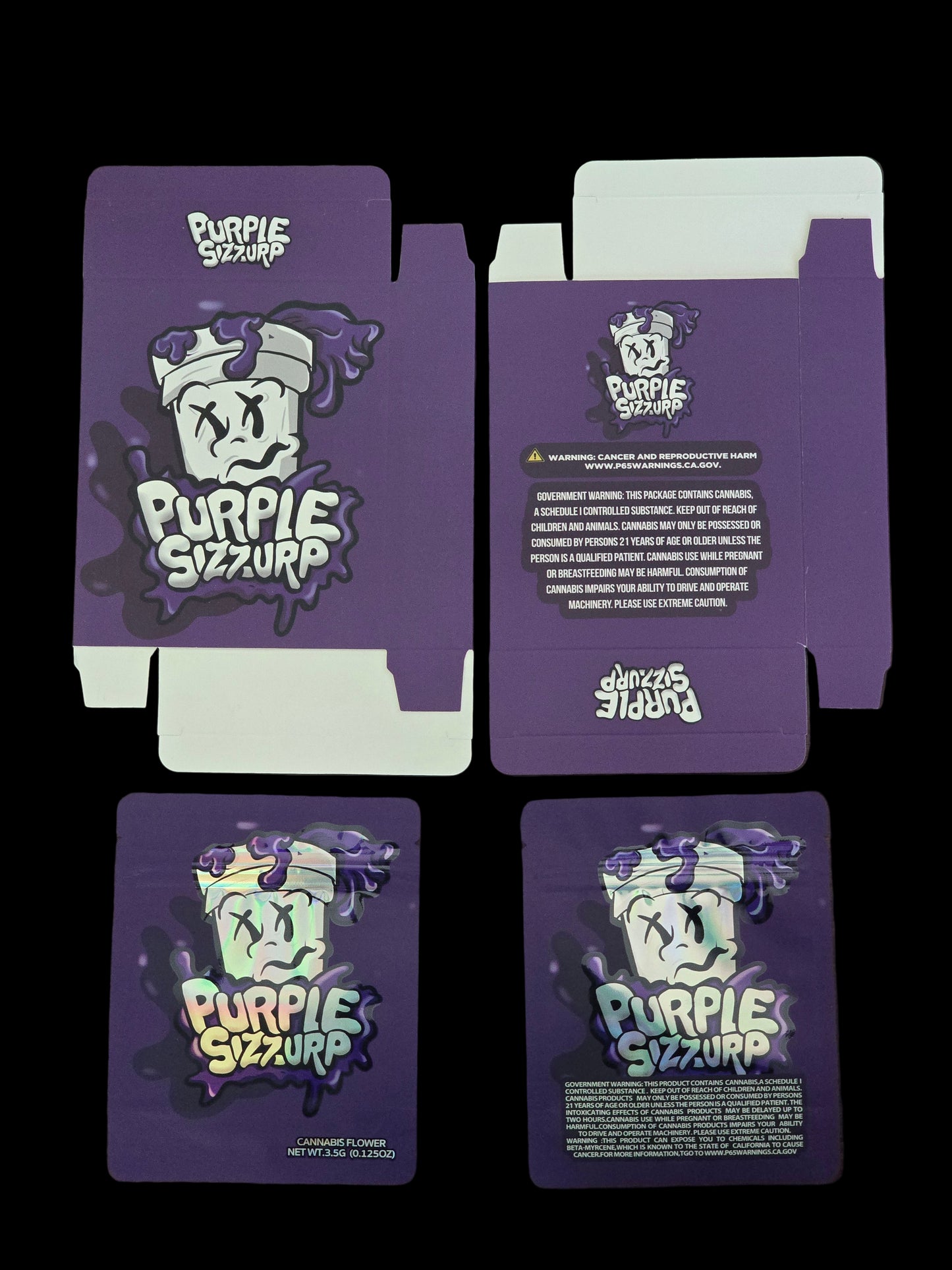 Purple Sizzurp 5pc Mylar bag with box