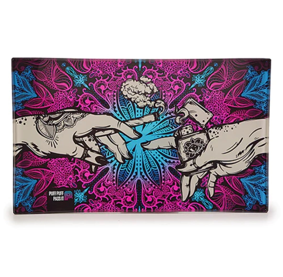 Puff n pass glass rolling tray pink
